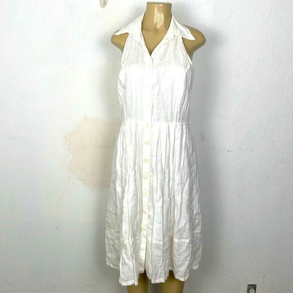 claudia Strater white sleeveless flax- linen button down midi dress - Picture 2 of 9
